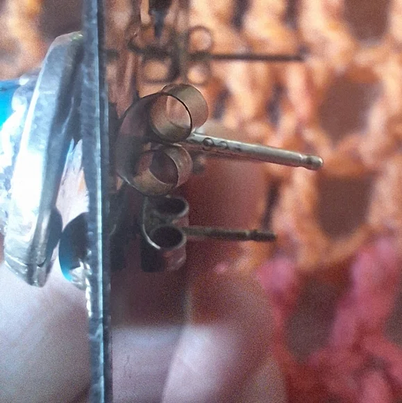 Native American Sterling 925 Silver Signed Earrings Set of 2 Turquoise Stones - Picture 3 of 8